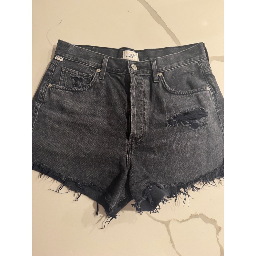 Citizens of Humanity Premium Vintage Distressed Denim Shorts Black Gray 25